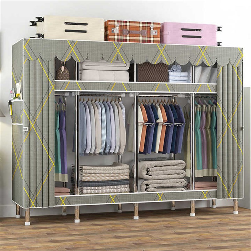 26mm钢管布衣柜家用卧室出租房加厚加粗全钢架简易组装衣橱收纳柜