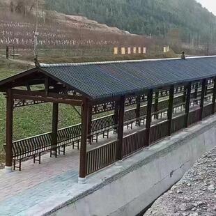 景区古建长廊凉亭实木家用别墅八角六角凉亭长廊亭公园树脂瓦长廊