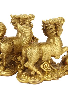 铜麒麟摆件一对送子戏珠麒麟家居装饰品玄关客厅工艺品