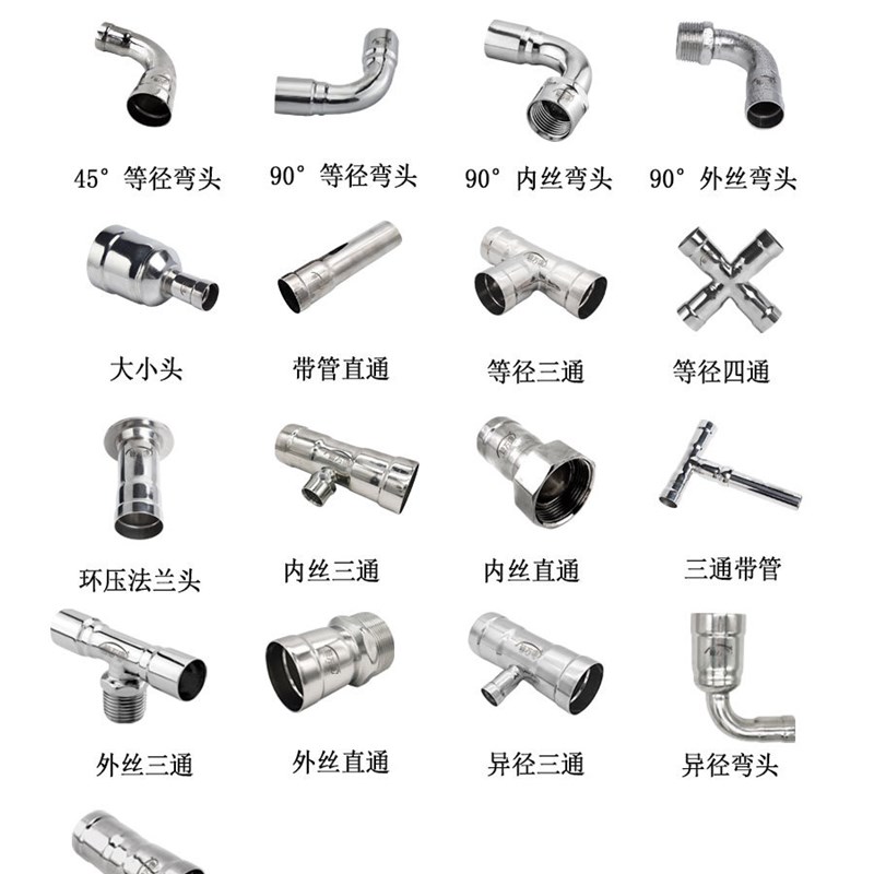 304环压内丝直接水管配件接头穿线管薄壁不锈钢卡压承插管件大全