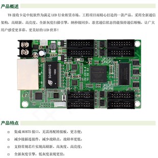中航接收卡ZH-T8(原CR75-8) 全彩LED显示屏同步系统控制卡T12 T16