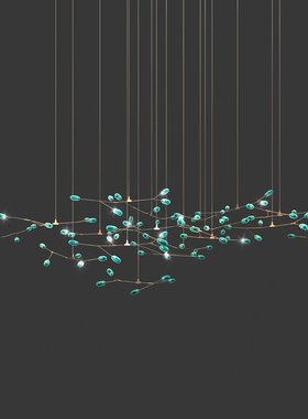 北欧绿色树枝客厅餐厅酒店工程大堂吧台设计师样板房玻璃分子吊灯