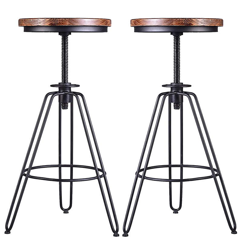 美式乡村家用餐椅铁艺升降吧台椅高脚凳北欧工业风吧凳旋转酒吧椅