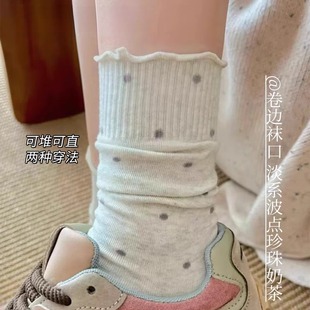 袜子女中筒袜ins潮夏季 薄款 纯棉堆堆袜日系灰色百搭长袜配小皮鞋
