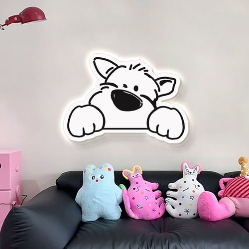 线条小狗客厅装饰画壁灯卧室床头挂画氛围感沙发背景墙led灯光画