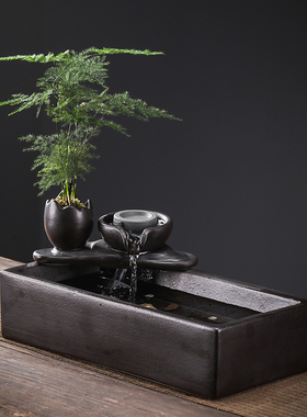 流水生财摆件循环水创意办公室客厅桌面招财装饰茶几喷泉开业礼品