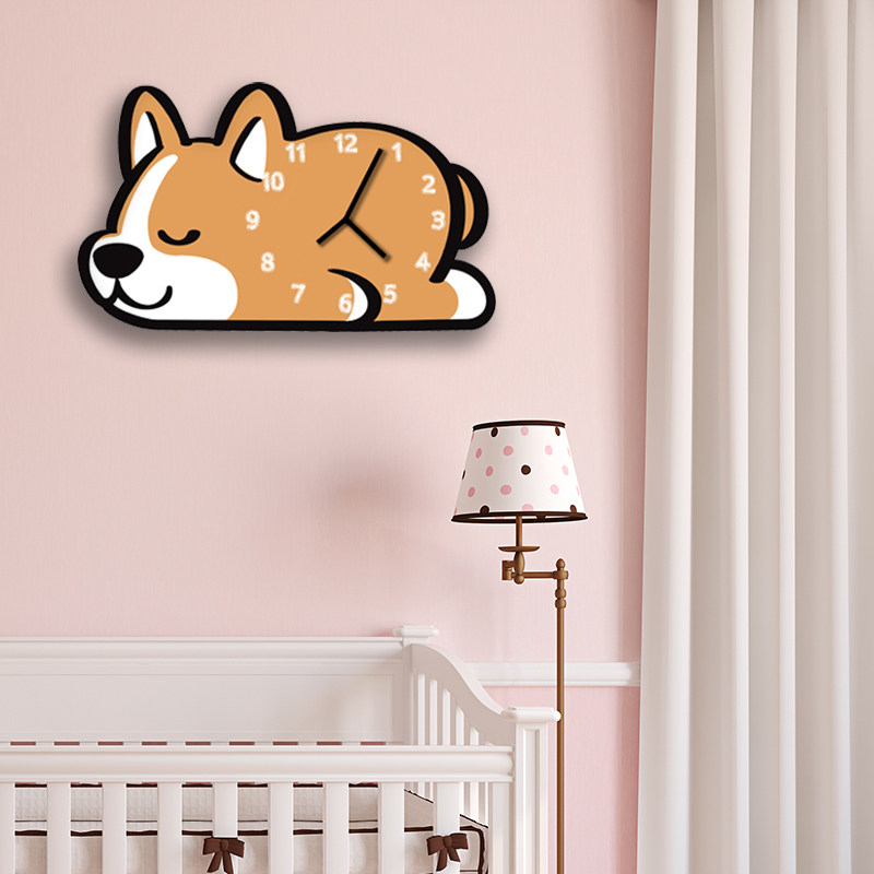 卡通柯基狗狗创意静音客厅挂钟表儿童房幼儿园宠物店创意个性装饰