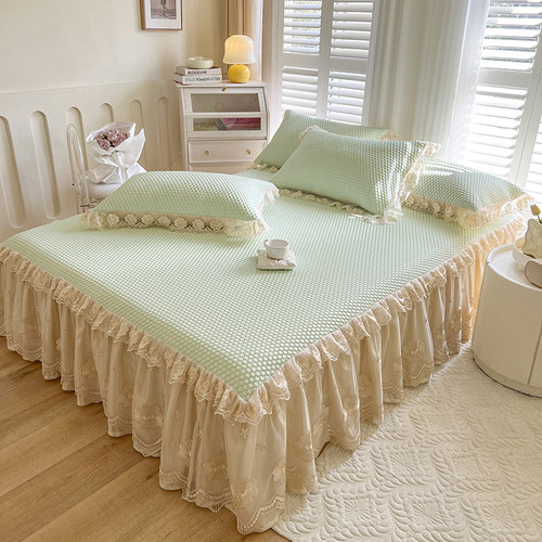 夏天凉席冰丝席可机洗空调软席公主风床裙款三件套夏季新款豆豆席