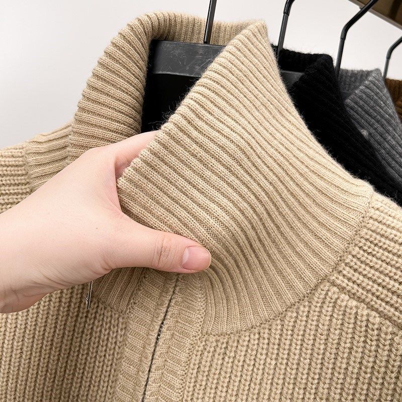 重磅粗针高领开衫毛衣外套男拉链立领针织夹克加厚保暖秋冬季新款