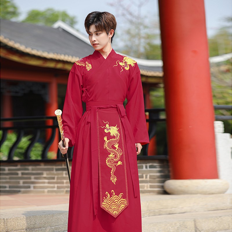 本命年衣服男绣花中国红汉服成人礼服2024红色男生马面裙套装春秋