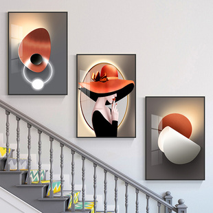 楼梯间墙面装饰画楼道拐角转角过道挂画轻奢客厅背景墙壁画三联画