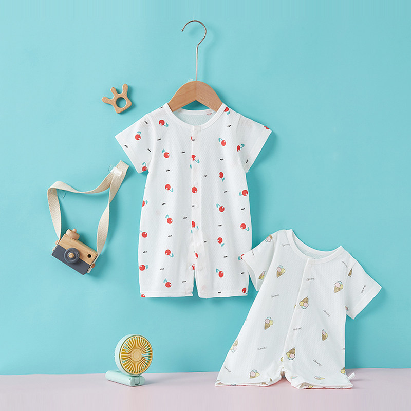 婴儿连体衣短袖薄款宝宝空调服纯棉夏季男孩女童睡衣新生儿爬爬服,童装/婴儿装/亲子装,家居服连体衣,淘宝优惠券,粉丝福利购,淘宝优惠卷