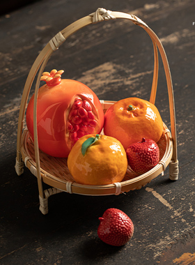 夫己纯手工陶瓷硕果累累系列水果摆件客厅卧室餐厅玄关茶桌摆件