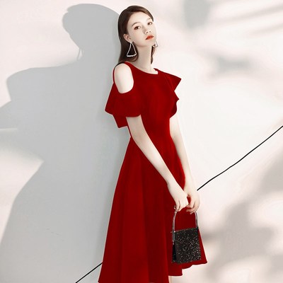 敬酒服新娘回门便装红色连衣裙平时可穿订婚结婚小个子晚礼服裙女