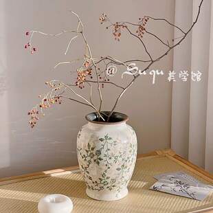 复古怀旧冰裂陶瓷插花瓶水培山归来装饰摆件客厅创意高级感田园风