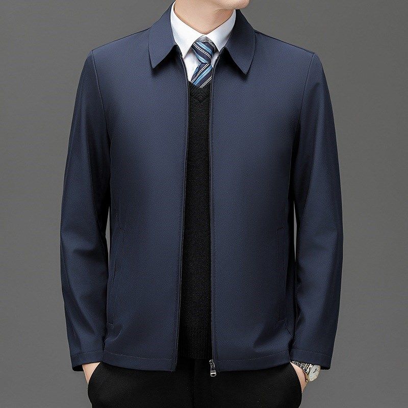 高档男士中老年爸爸红色夹克外套24春秋新款商务中年翻领政夹克衫