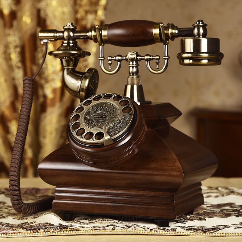 复古电话机固定家用座机办公创意无线插卡老式转盘电话实木摆件