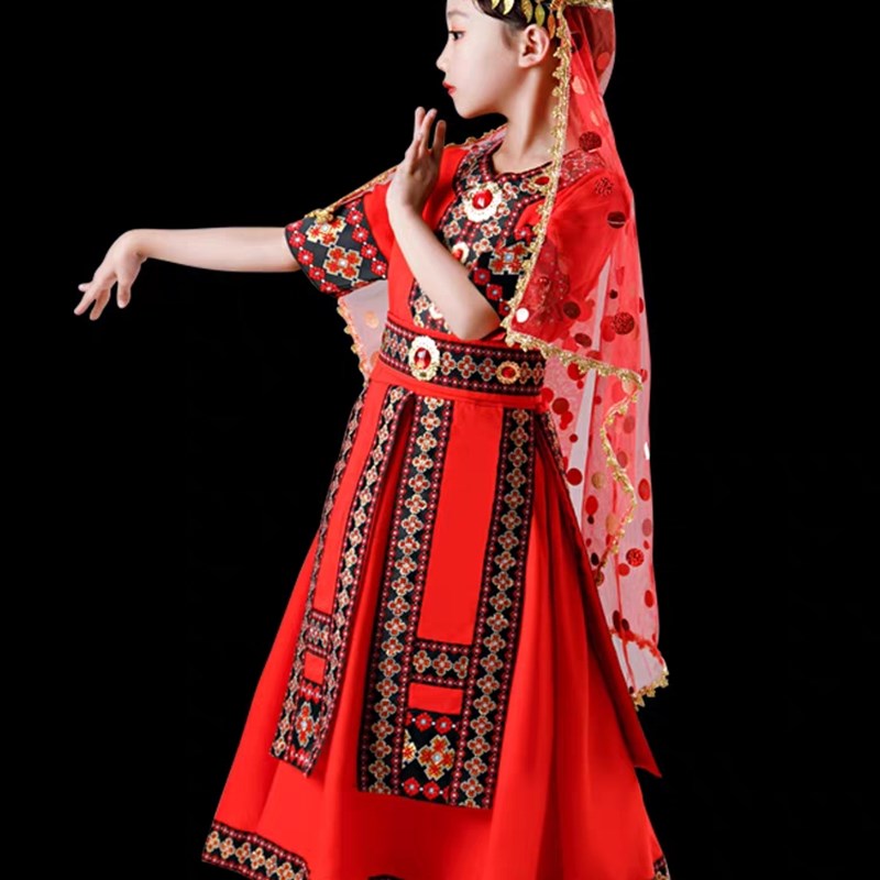 塔吉克族舞蹈服装儿童新疆舞蹈演出服女童塔塔尔族少数民族套装