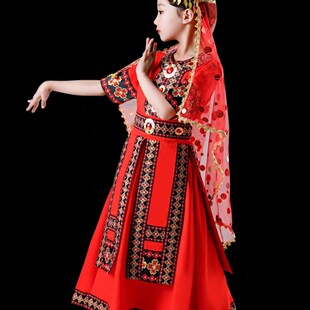塔吉克族舞蹈服装儿童新疆舞蹈演出服女童塔塔尔族少数民族套装