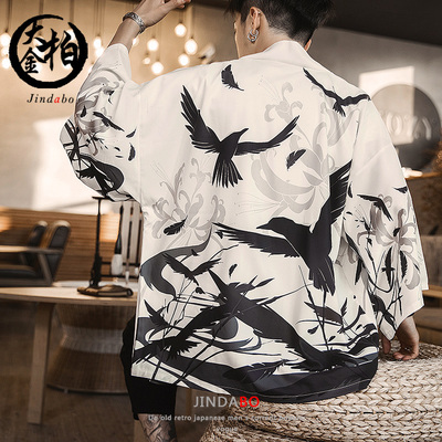 夏季装中国古风道袍水墨外套男衬衫衣加肥加大码胖子上衣汉服开衫