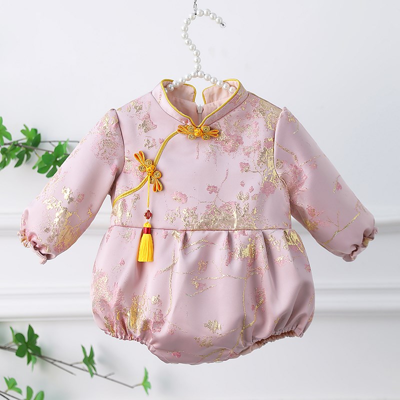 一周岁礼服女宝宝旗袍高端婴儿百日宴衣服长袖中式儿童抓周宴秋冬