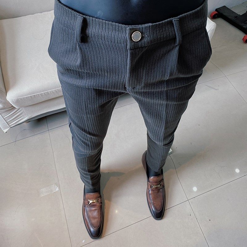 秋冬款加厚毛呢修身小脚西裤男士2024新款男款高级感西装休闲裤子