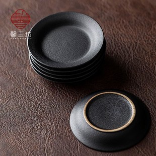 简约百搭黑陶杯垫禅意茶托圆形陶瓷茶杯托功夫茶具小号隔热垫