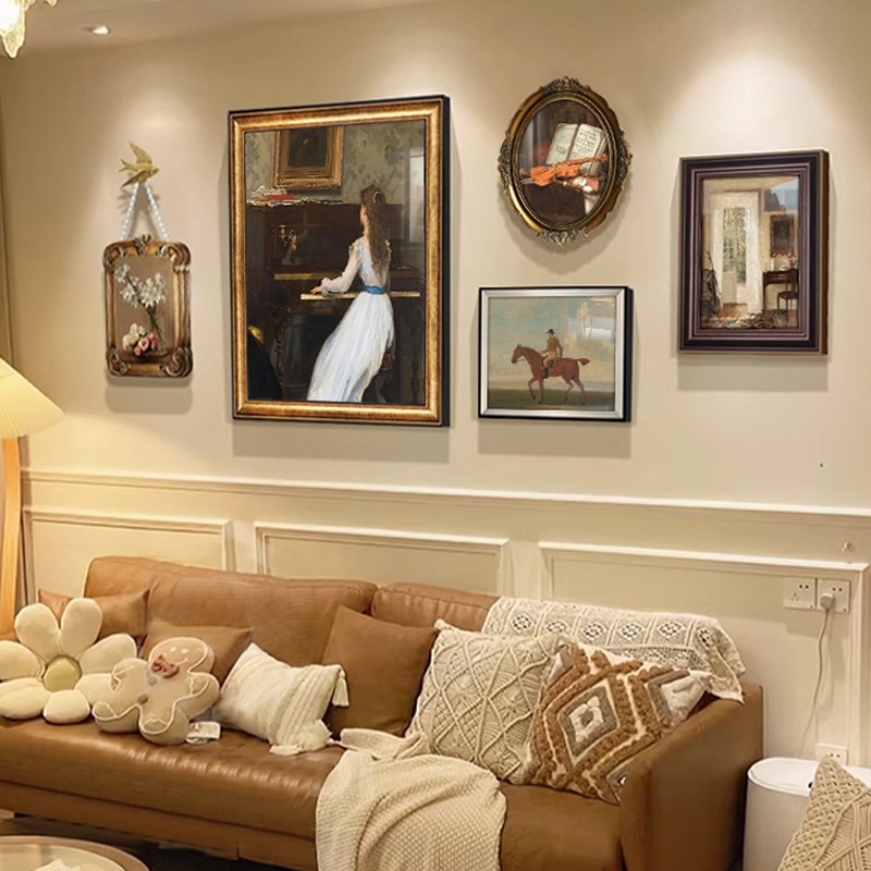 法式复古装饰画客厅沙发背景墙高级感钢琴房挂画小众艺术组合壁画