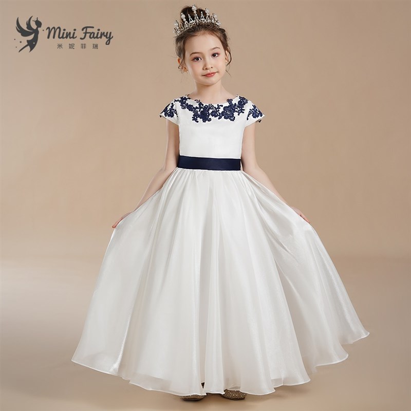 优雅女童白色钢琴表演花童公主裙中小学生主持合唱团比赛演出服长
