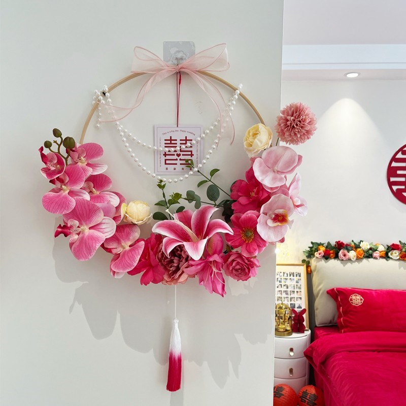 结婚花朵挂件婚礼花环婚房拉花布置新房卧室门背景墙装饰