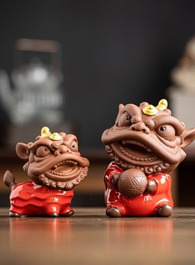 国潮紫砂小貔貅摆件可爱国风瑞兽创意客厅茶室桌面装饰品可养茶宠