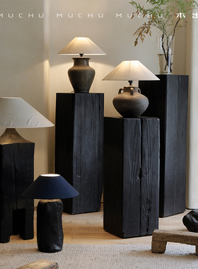 木出侘寂|碳化黑色实木墩子雕塑底座民宿树桩创意家用矮凳边角几