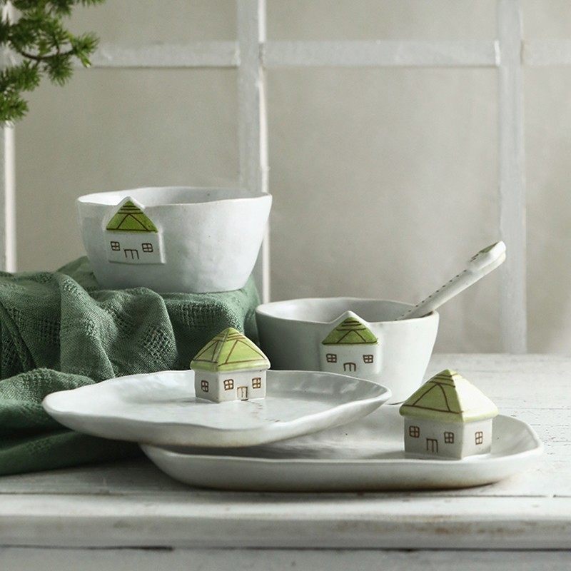 暖房 创意手工卡通餐具套装粗陶可爱点心早餐盘陶瓷米饭碗勺家用,餐饮具,盘,淘宝优惠券,粉丝福利购,淘宝优惠卷