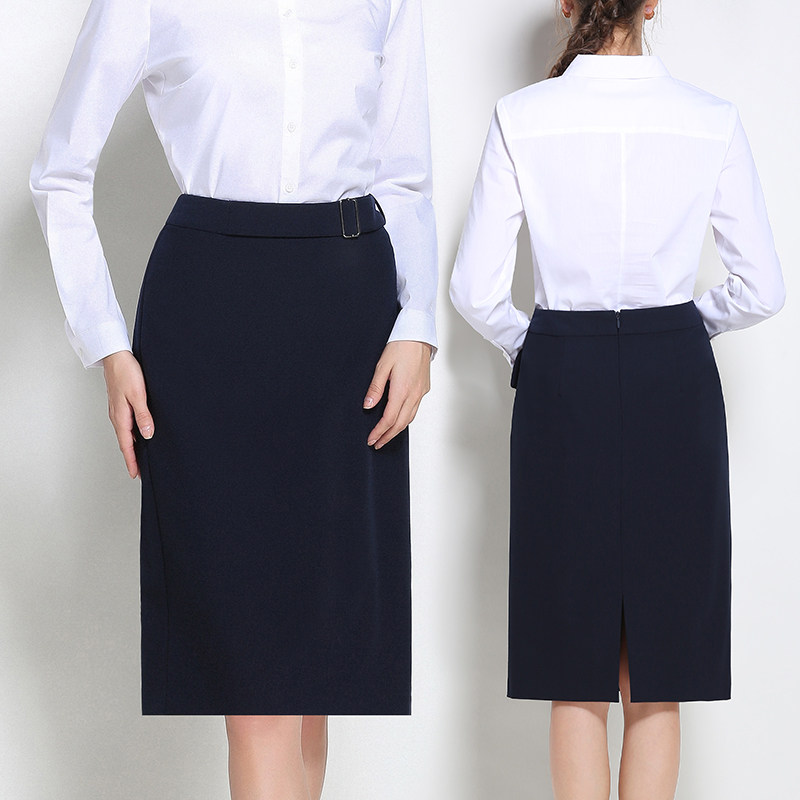 职场穿搭秋季款藏蓝色直筒西装半身裙女春秋适合胖子穿的大码裙子