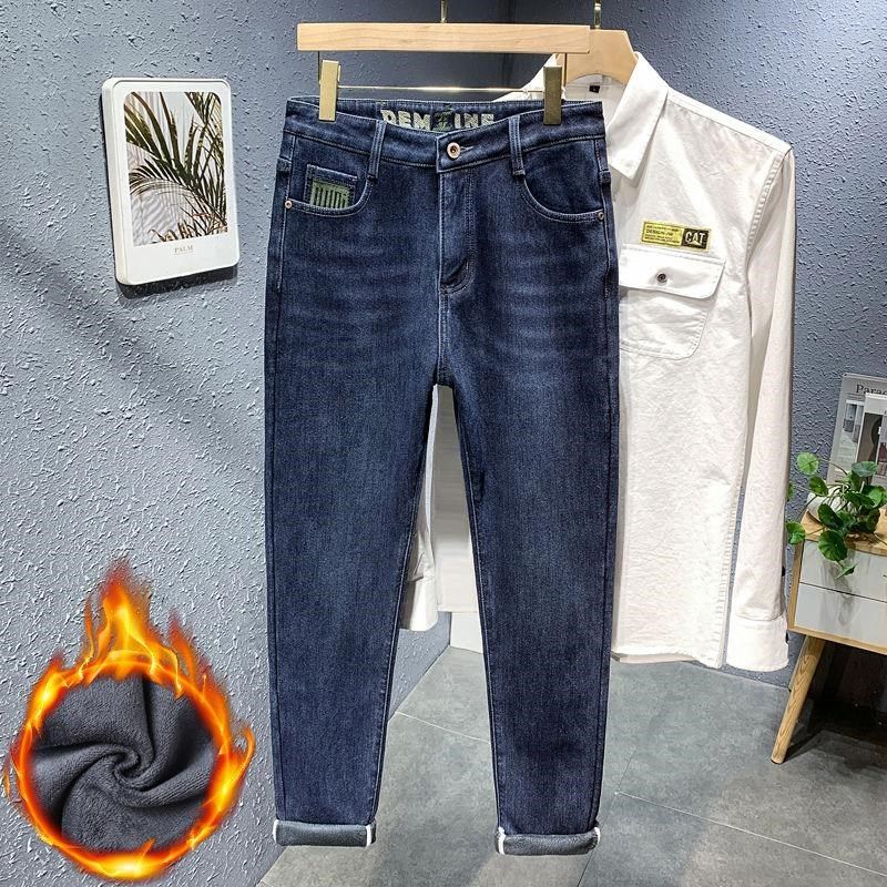 秋冬季新款加绒保暖牛仔裤男士2024小直筒裤百搭修身长裤休闲男,男装,牛仔裤,淘宝优惠券,粉丝福利购,淘宝优惠卷