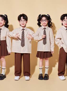儿童演出服幼儿园毕业照学院风表演服女孩新款走秀衬衫百褶裙套装