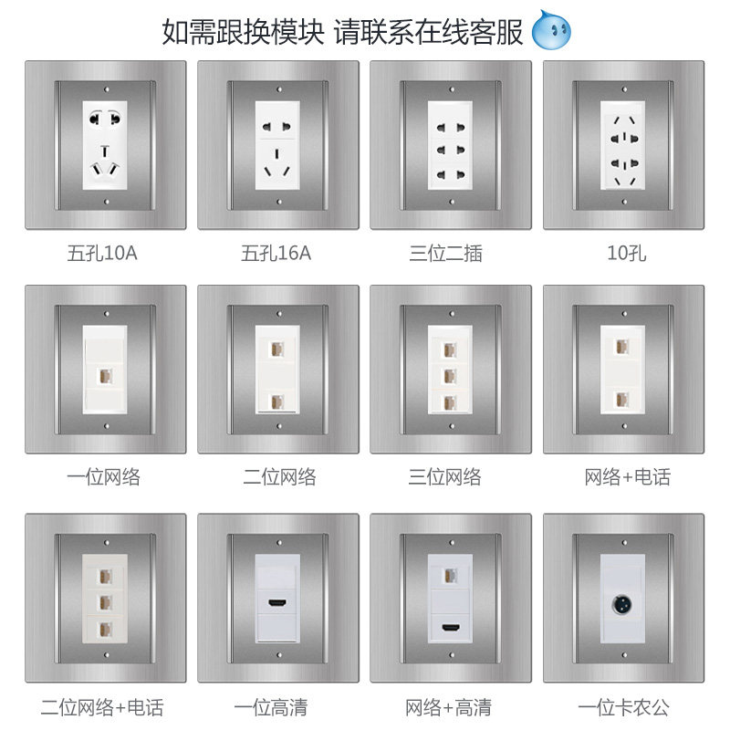 优耐美明装地插座不锈钢地面双开门隐藏式五孔网络防水插座银色图片