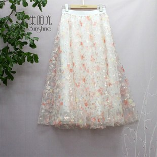 2024高品质立体幻彩亮片绣花裙 仙女范网纱裙半身裙长裙 A字修身