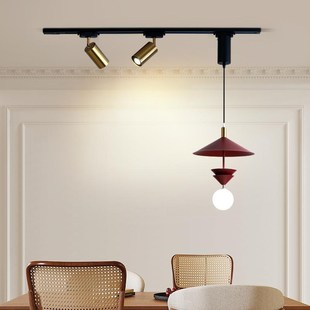 美式中古风餐厅飞碟吊灯设计师餐桌复古可移位滑轨饭厅前岛台吊灯