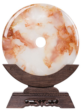 石诚记红花冰玉石平安扣客厅摆件开业中式酒柜乔迁家居装饰品礼品