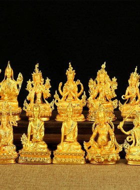 6寸金色彩绘佛像三宝佛文殊四臂莲师新古典精致做工桌面摆件家用