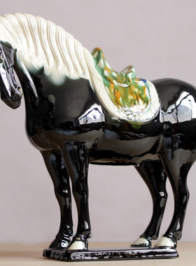 陶瓷马摆件洛阳唐三彩大马亮釉马静立勾头马家居办公室装饰工艺品