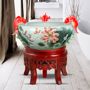 景德镇陶瓷荷花缸金鱼缸乌龟缸流水鱼池家居造景喷泉景观装饰摆件