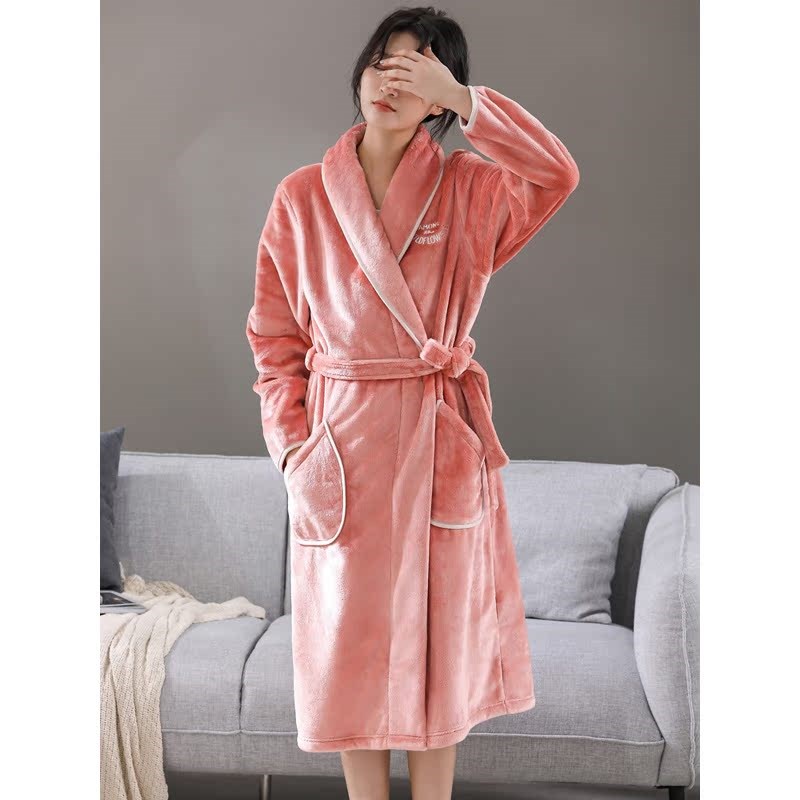 睡袍女冬加厚法兰绒浴袍男长款浴衣女士家居服睡衣秋冬天情侣加厚