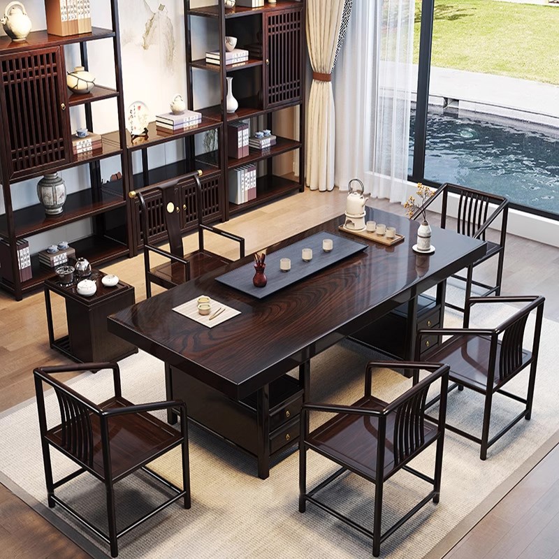 实木大板茶桌椅组合客厅茶几1.8/2.0米新中式喝茶办公两用茶台