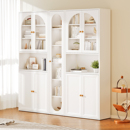 奶油风书柜落地组合钢制储物柜家用书架现代简约玻璃门防尘收纳柜
