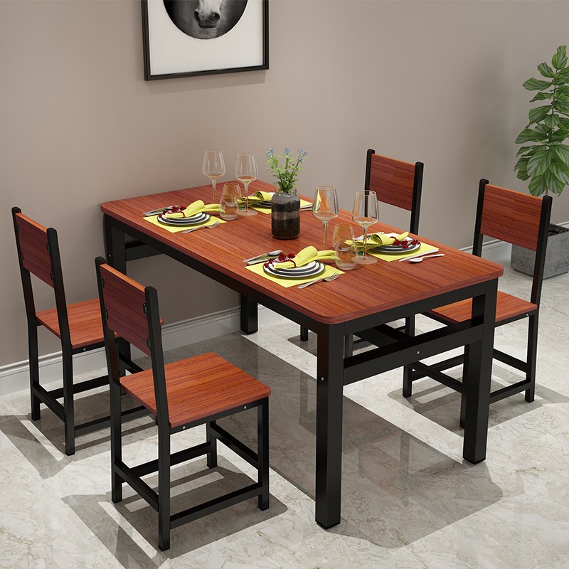 小吃饭店食堂早餐快餐店长方形餐桌椅家用小户型人桌椅