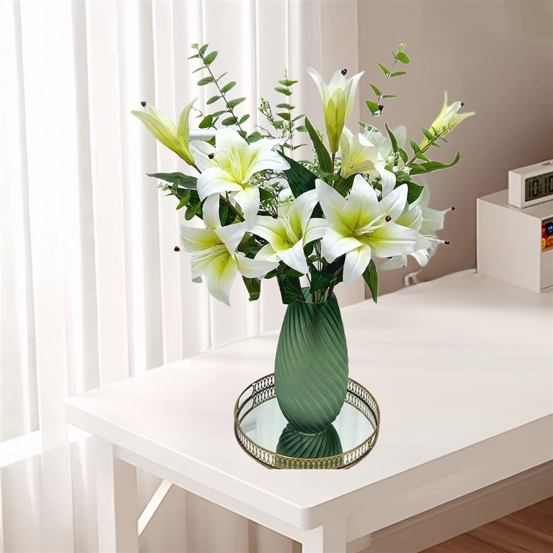 高档香水百合假花百合花仿真花花束摆设客厅插花餐桌花摆件塑料花