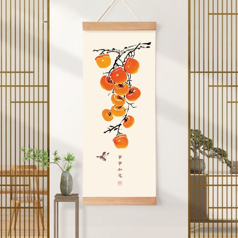 事事如意卷轴挂画玄关客厅入户实木挂轴墙饰书房客厅背景墙装饰画,家居饰品,现代装饰画,淘宝优惠券,粉丝福利购,淘宝优惠卷