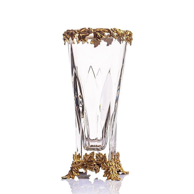 水晶玻璃配铜玄关高级感瓶欧式高档高端奢华客厅插瓶,家居饰品,花瓶,淘宝优惠券,粉丝福利购,淘宝优惠卷